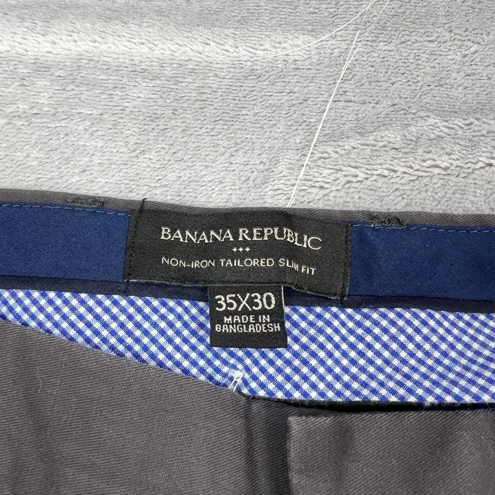 Banana Republic Chinos Men 35x30 Gray Tailored Slim Fit Non-Iron Cotton Pants